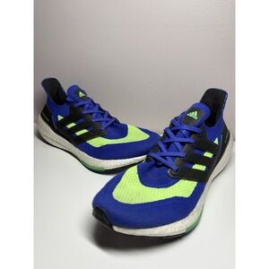 Adidas Ultraboost 21 Sonic Ink Black Screaming Green Blue Shoes  - Size 11.5